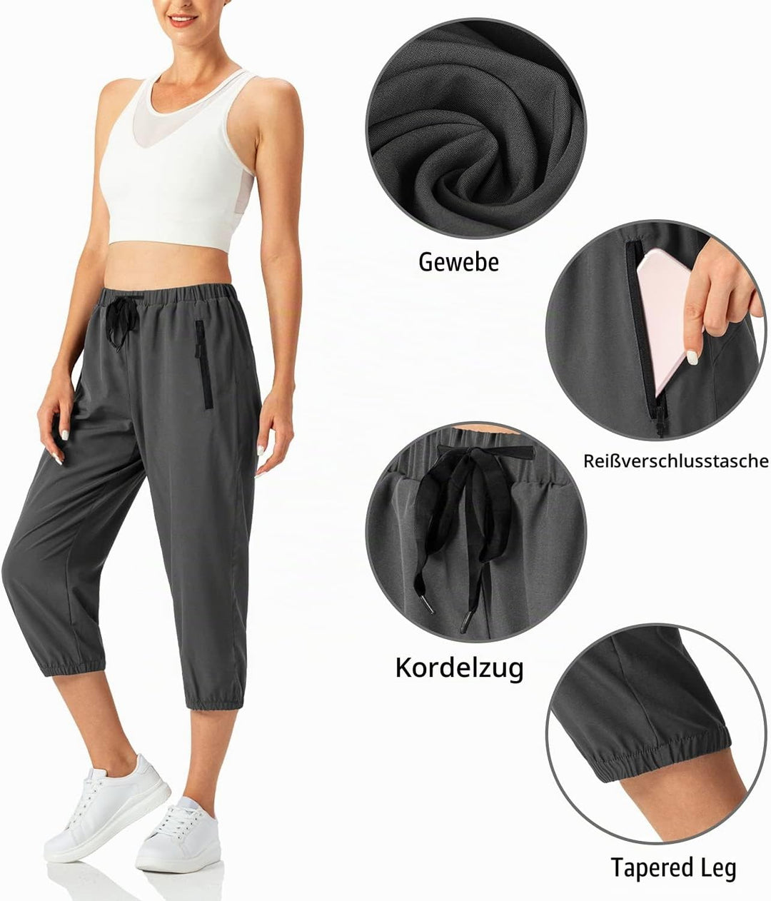 Butrends Damen Leichter Jogger Caprihose Casual Schnell trocknend Hose Workout 3/4 Workout Joggerhos