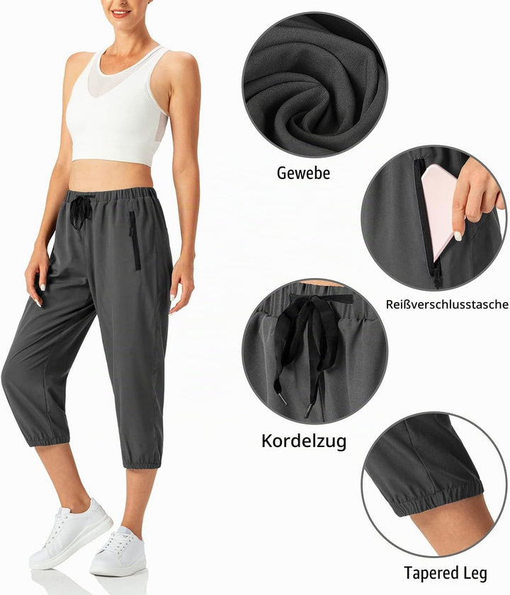 Butrends Damen Leichter Jogger Caprihose Casual Schnell trocknend Hose Workout 3/4 Workout Joggerhos