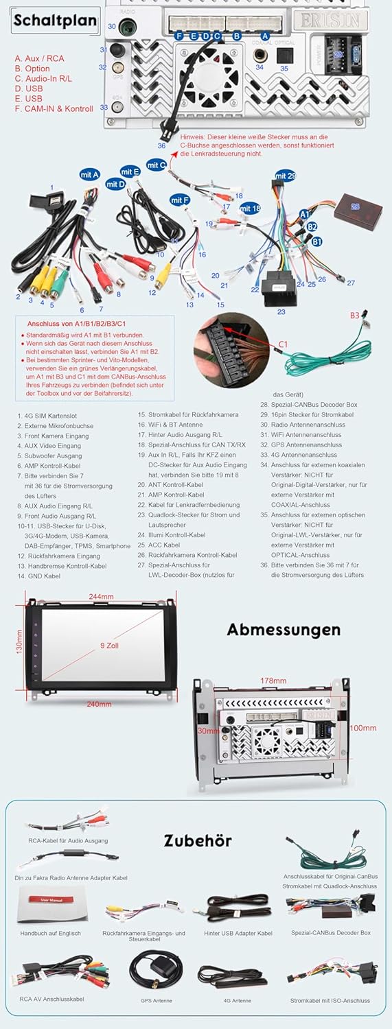 Acht-Kern Android 14 DAB+ Autoradio Für Mercedes A-Klasse W169 B-Klasse W245 Sprinter Viano Vito VW