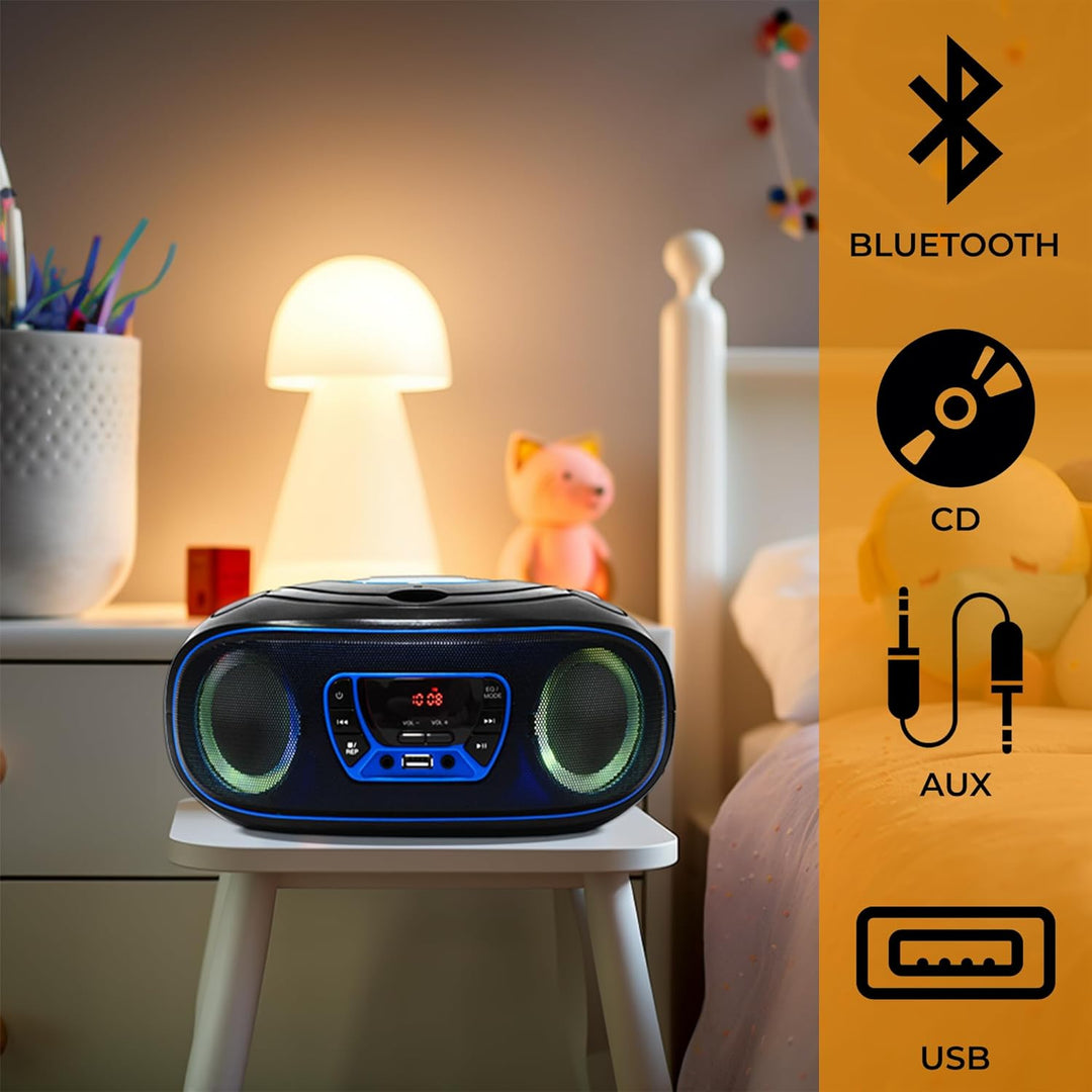 Denver TCL212BT Radio mit Bluetooth, Bluetooth Radio mit Lichteffekte, Tragbarer CD player, AUX, USB