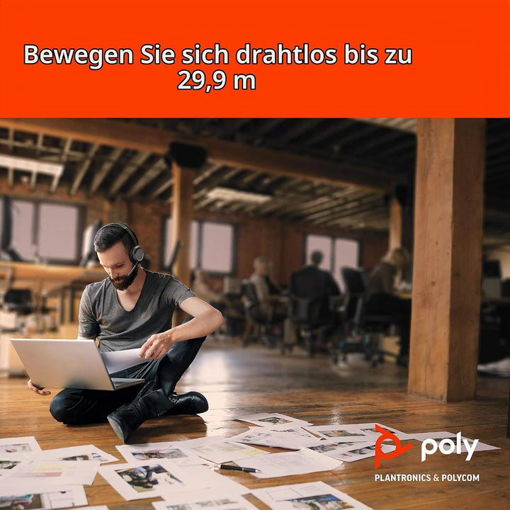 Plantronics Poly - Voyager Focus UC mit Ladestation – Stereo Bluetooth-Headset mit Bügelmikrofon - U