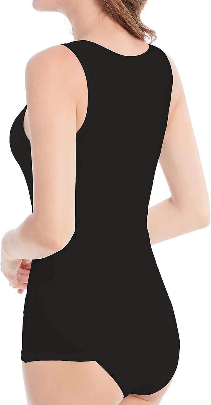 Comfneat Damen 4-Pack Tank Tops Stretch Baumwolle Elasthan Bequeme Unterhemden XL Schwarz 4-pack, XL