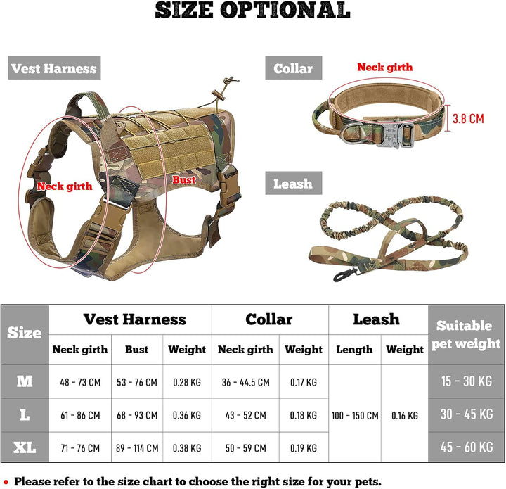 Taktisches Hundegeschirr Hundehalsband und Leine 3 Set - ALLSOPETS Hundegeschirr für Mittel Gross Hu