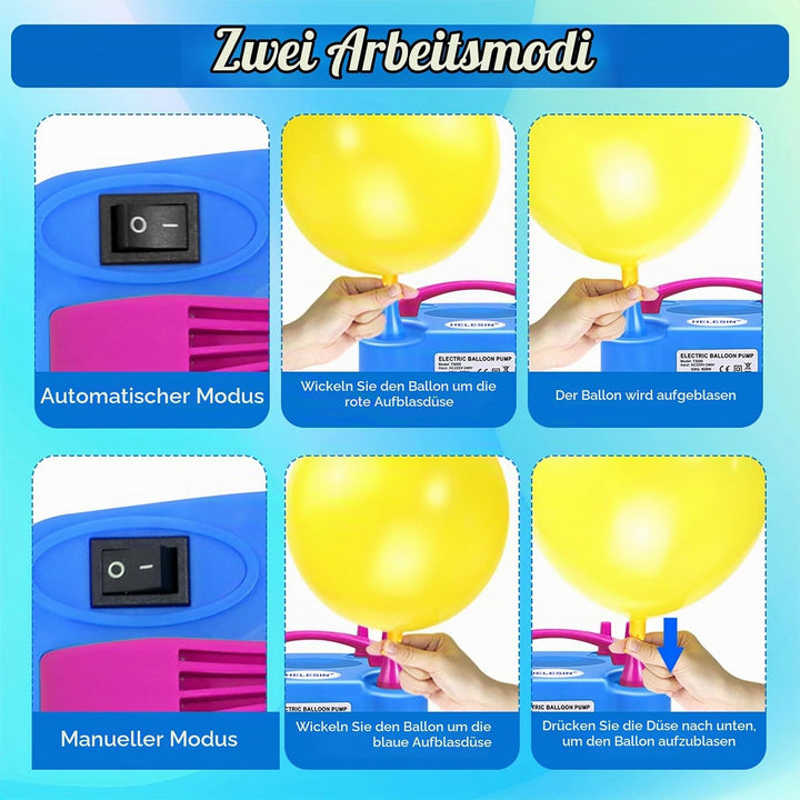 Luftballonpumpe Elektrisch, 600W Ballonpumpe Elektrisch, 2 Inflationsmodi Luftballon Pumpe Elektro,