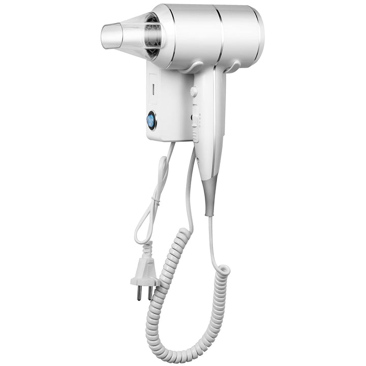 QL Haartrockner Ionen mit Wandhalterung und USB-Steckdose,Föhn mit ThermoProtect Technologie 2000wat