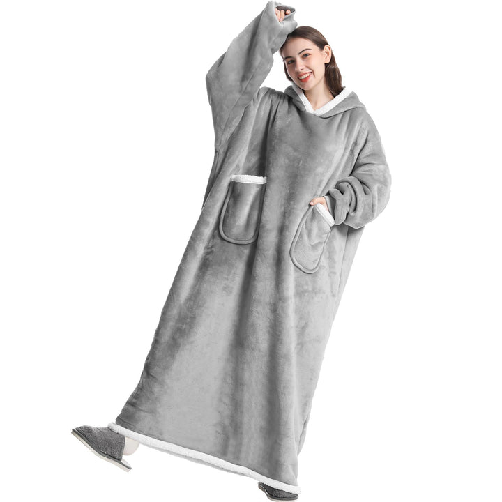 Emwwat Extra Lange Hoodie Decke, Übergrosse Sherpa Hoodie Decke für Damen und Herren, tragbare Decke