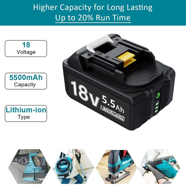 Replacement Battery for Makita Battery 18 V 2 x 18 V 5500 mAh Replacement Battery for Makita 18 V Ba