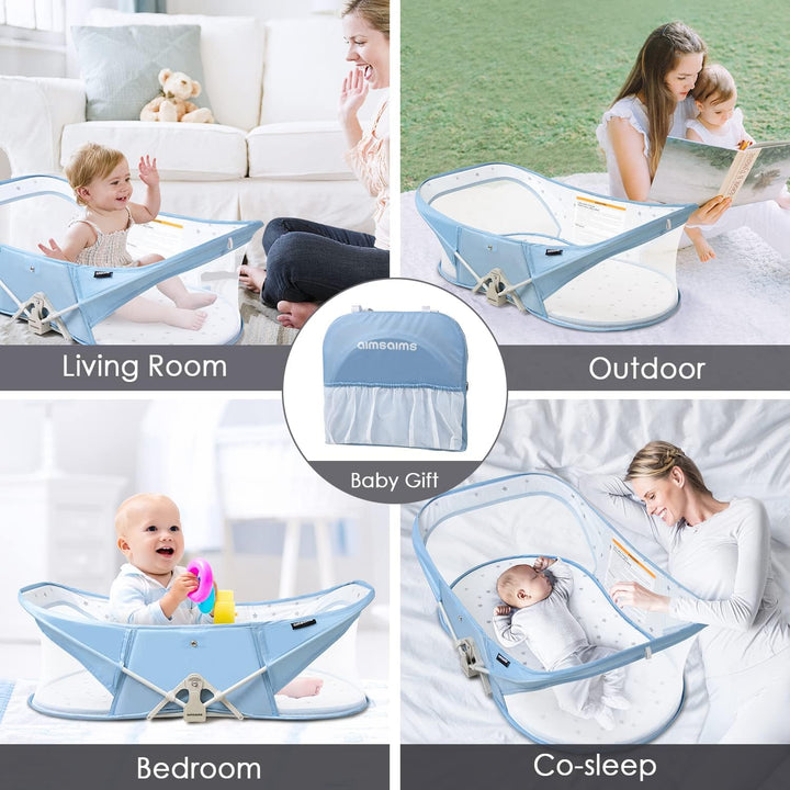beberoad Babywiege Reise-Pod Leicht Zusammenklappbar Stubenwagen Himmelblau, Himmelblau