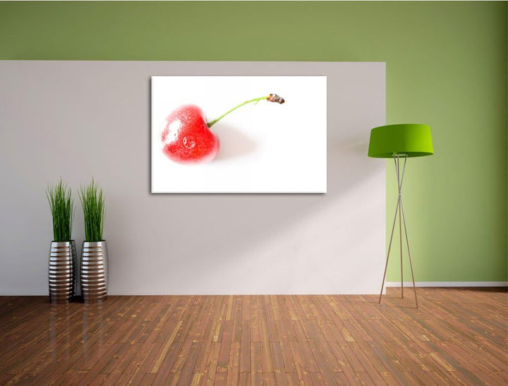 Pixxprint kleine Kirsche auf Leinwand, XXL riesige Bilder fertig gerahmt mit Keilrahmen, Kunstdruck