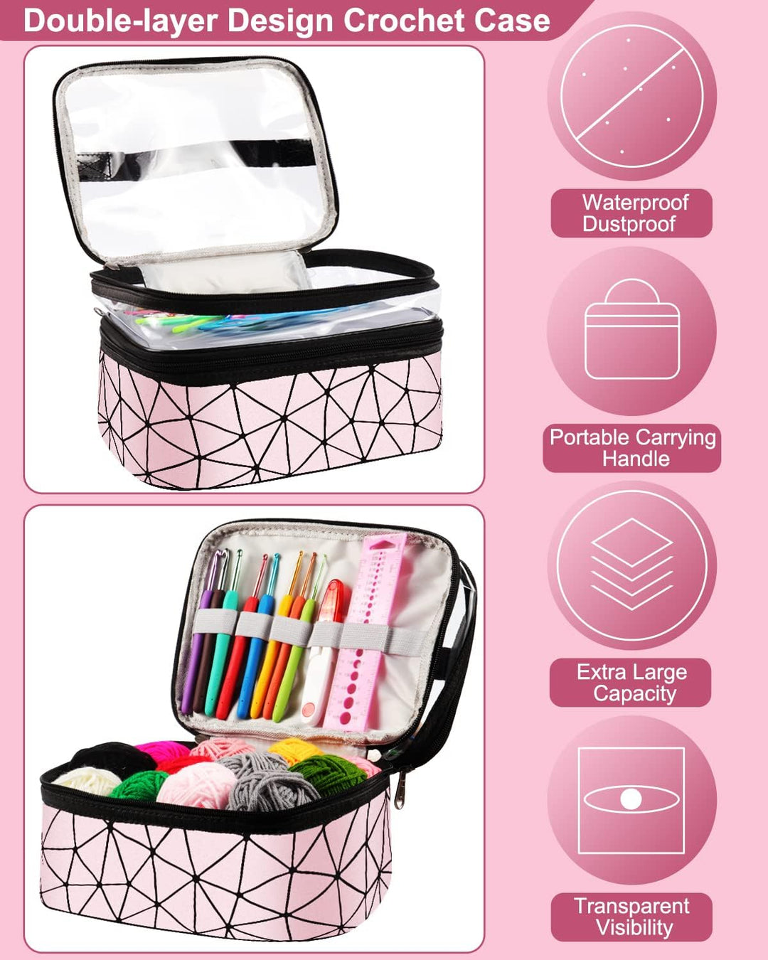 Coopay Häkelset für Anfänger, Häkelnadel Set mit 16 Wolle und Doppel Layer Tasche, Häkeln Set mit Hä