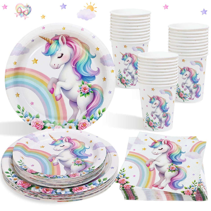 Heboland Einhorn Deko Kindergeburtstag Pappteller Set für 25 Gästen, 125pcs Einhorn Pappteller Pappb