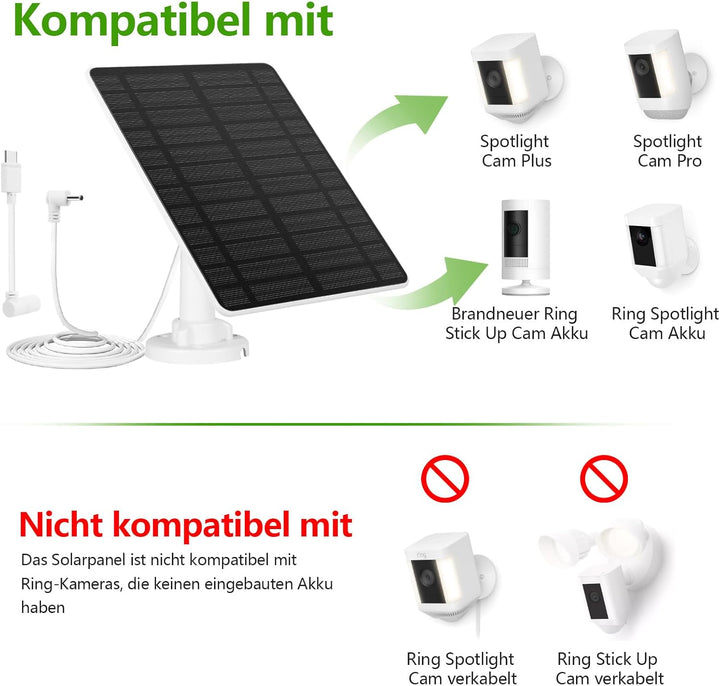 Solarmodul für Ring Kamera,GuKKK 5W Kamera Solarpanel kompatibel mit Ring Spotlight Cam/Pro/Plus Akk