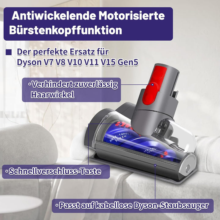 Upgrade Mini Elektrobürste für Dyson V7 V8 V10 V11 V15, Anti-Tangle Turbinendüse Aufsatz, Tierhaarbü