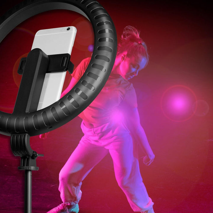 LogiLink AA0156 - LED Ringlicht/Ring Light (Ø 25 cm) mit Smartphone Halterung, 26-RGB-Farbmodi und 9