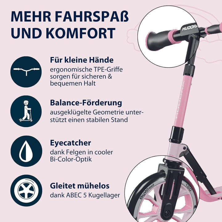 HUDORA BigWheel® 180 Advanced Junior - Hochwertiger & sicherer Kinder Roller ab 3 Jahre - Zusammenkl