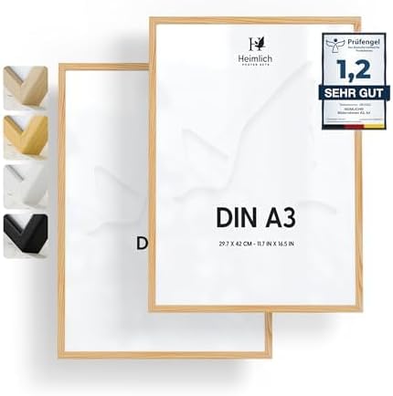 Heimlich® Doppelpack (2 STK.) Bilderrahmen DIN A3 Holz Natur | Bilderrahmen Holz | Natur DIN A3 (11.