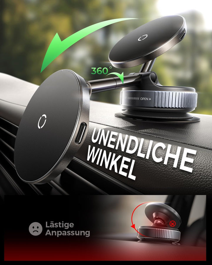 MRGLAS 15W Vakuum Magnetische Handyhalterung mit Ladefunktion,360° Verstellbarer Saugnapf Handy Halt