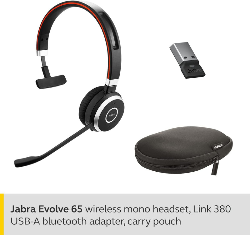 Jabra Evolve 65 Wireless Mono On-Ear Headset – Unified Communications Optimised Headphones With Long