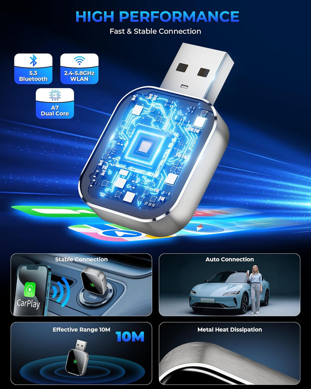 Mini CarPlay Wireless Adapter für iPhone - Converts Wired to Wireless CarPlay Adapter, CarPlay Stick