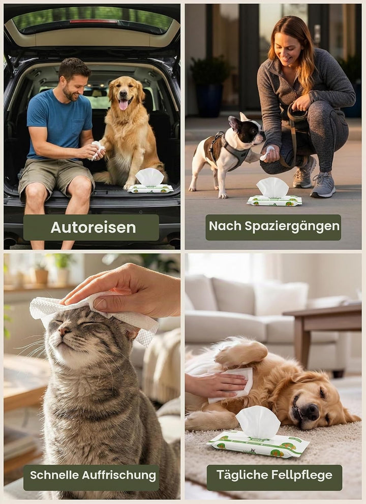Pogi’s Feuchttücher für Hunde – Doppelpack Reisegrösse, mit Grüner-Tee-Duft, hypoallergen, mit Bambu