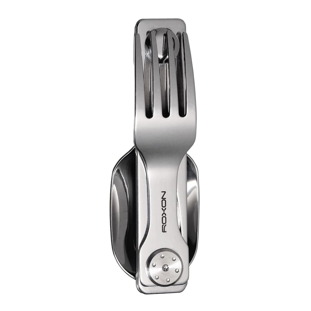 Roxon C2 Campingbesteck, 2 in 1 abnehmbares, faltbares Besteck mit Gabel und Löffel für Outdoor, Cam