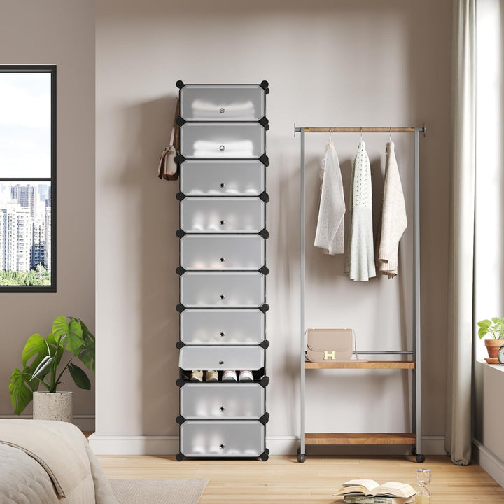 Mondeer Schuhregal, Kunststoff Schuhschrank, Modulares Schuhaufbewahrung mit Tür, Staub- und Wassera