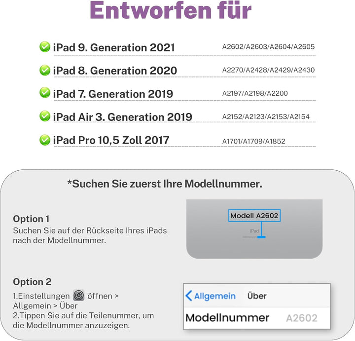 OYEEICE Hülle mit Tastatur für iPad 9/8 /7 Generation 10,2 Zoll, Vergrösserte Anti-Falloff Tastenkap