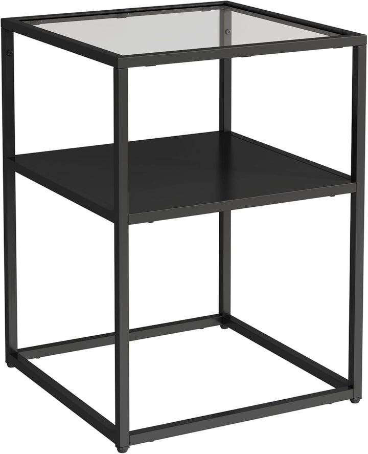 [en.casa] Beistelltisch Solund Couchtisch mit Ablage Schwarz matt Wohnzimmertisch mit Glasplatte Nac