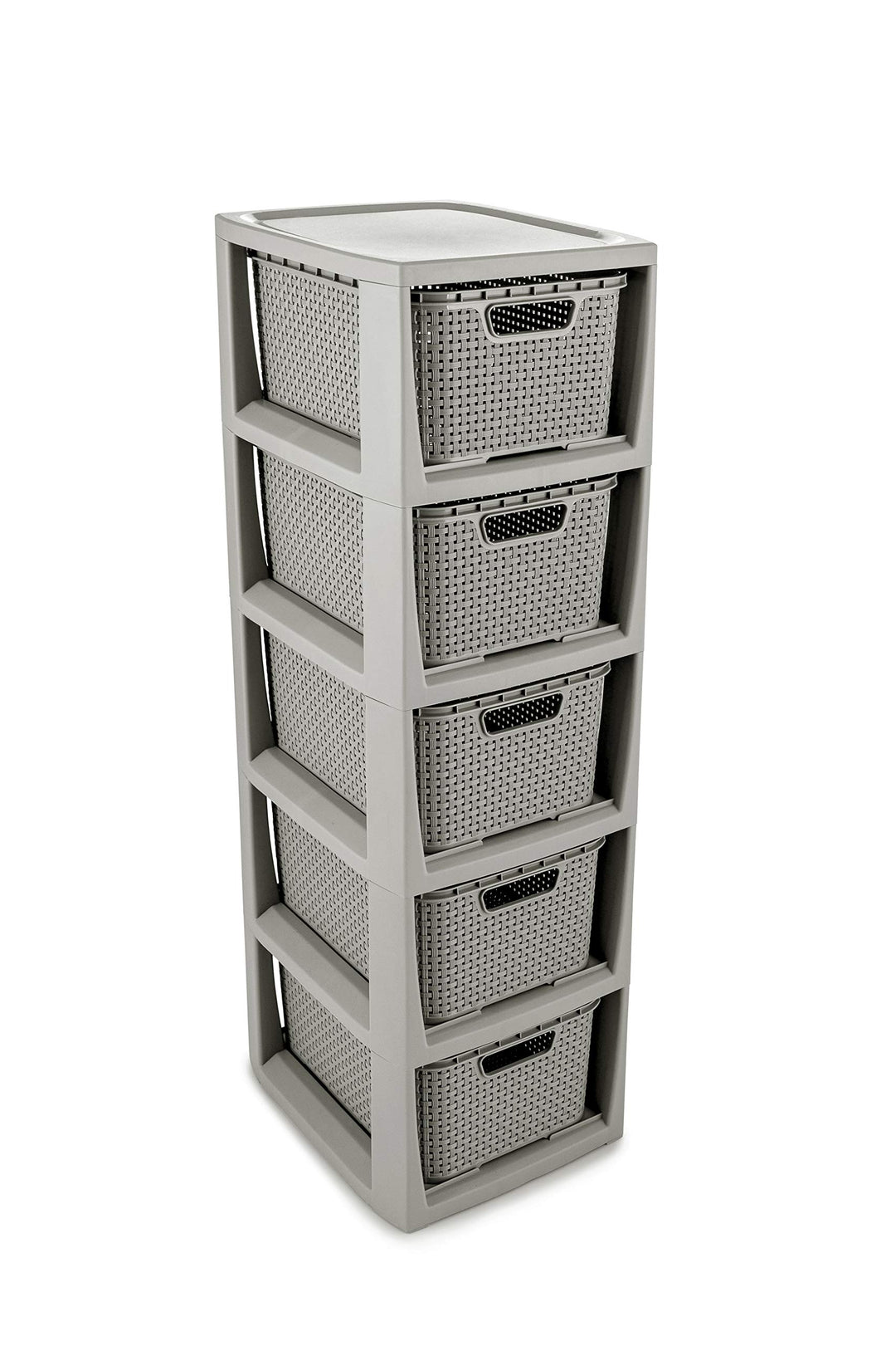 BranQ - Home essential Regal in Rattan Design, BPA-freie Kunststoff PP, Hellgrau, 29,5 x 24 x 80 cm,
