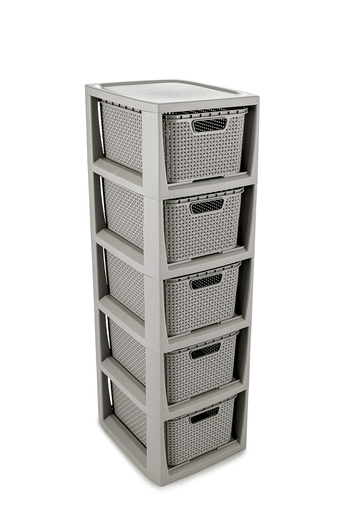 BranQ - Home essential Regal in Rattan Design, BPA-freie Kunststoff PP, Hellgrau, 29,5 x 24 x 80 cm,
