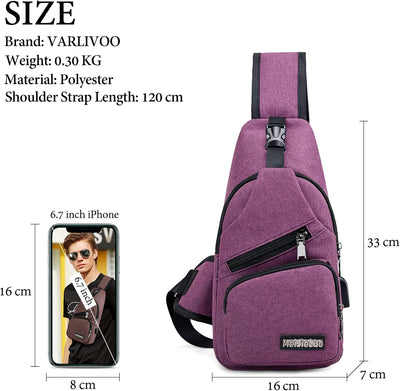 VARLIVOO Herren Sling Bag mit USB Port Crossbody Bag Diebstahlsicherung Schultertaschen Reise Wander