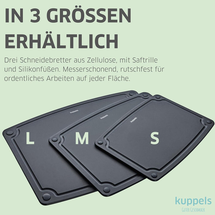 Kuppels NERO Holzfaser Schneidebrett ohne Plastik Gross, Küchenbrett mit Saftrille und Silikonfüssen