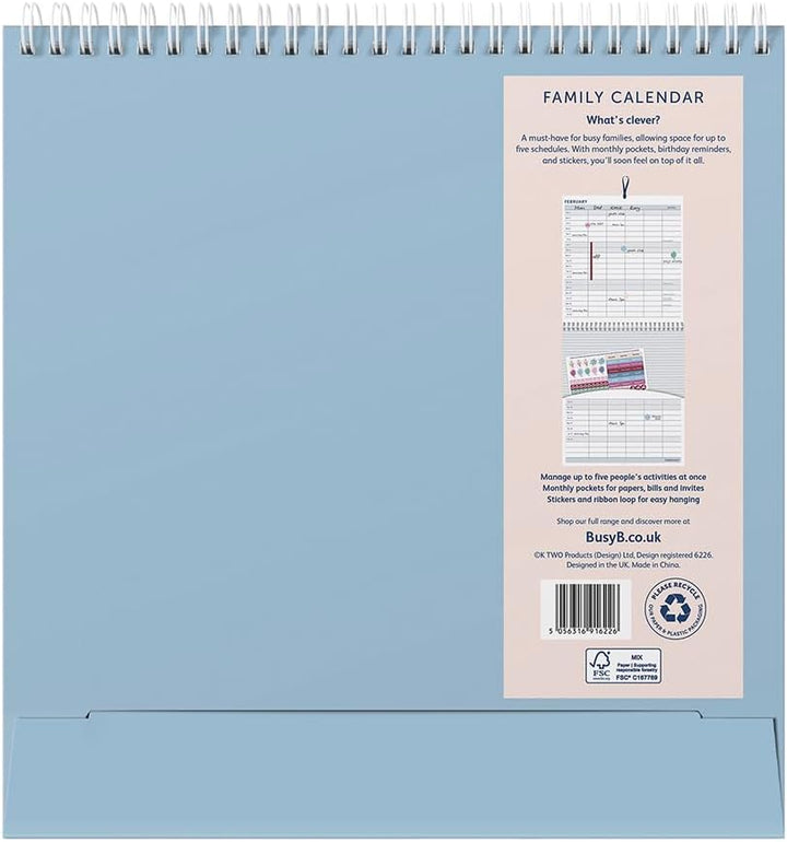Busy B - Grosser Familien-Wandkalender 2026 - Puderblau Design mit 5 Spalten & Aufbewahrungstaschen