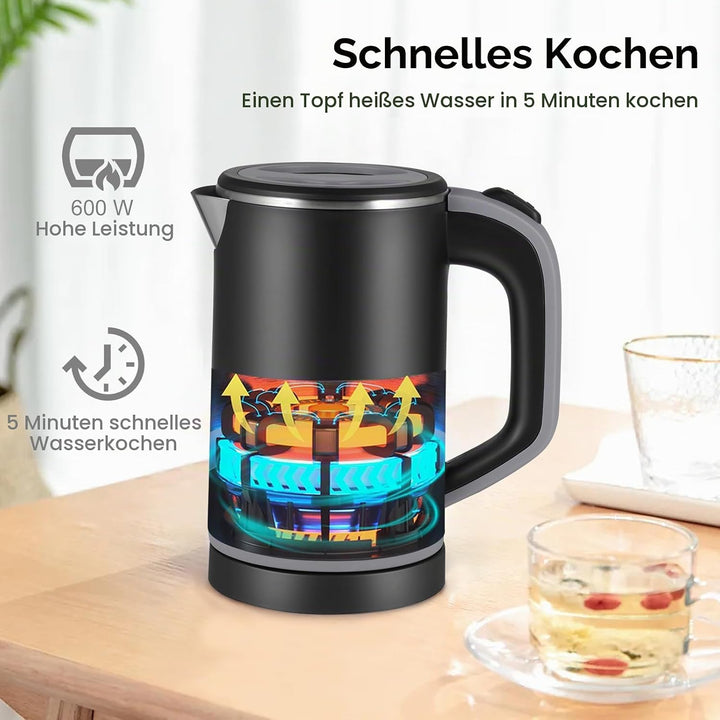 Wasserkocher Klein 800ml, 600W Reisewasserkocher Wasserkocher, Reise Wasserkocher mit 360° Basis | A