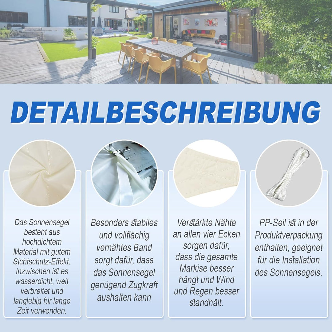 Sunnylaxx 5x6m Sonnensegel Rechteckig, Wasserdicht Sonnenschutz Sunsegel Color Sand, 95% UV-Schutz,f