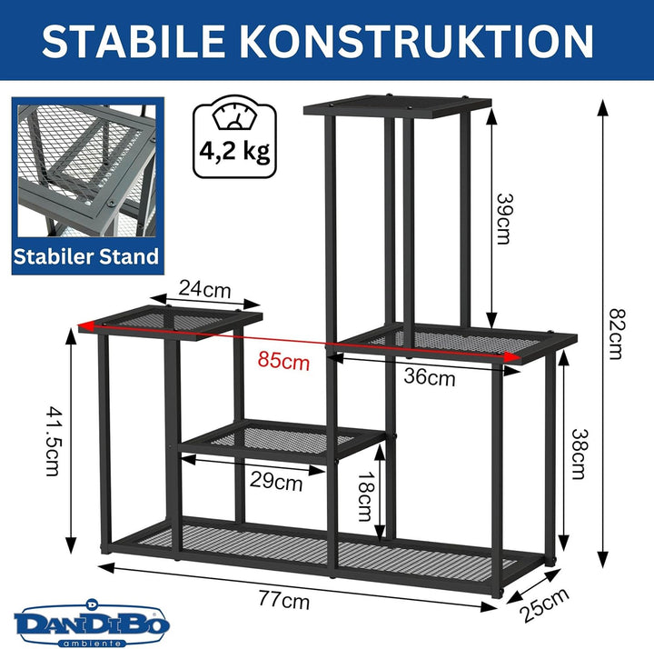 DanDiBo Blumentreppe Indoor Metall Schwarz 4 Ebenen 96579 Blumenständer Modern Pflanzentreppe Design