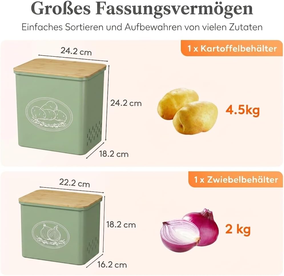 Lifewit Kartoffel Aufbewahrungsbox, 2er Set Grosse Kunttsoff Vorratsdosen für Kartoffel Zwiebel knob