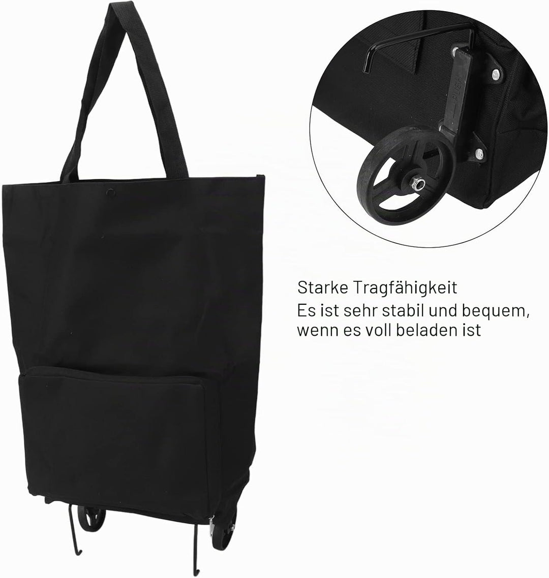 lyrlody Faltbarer Stoff Einkaufswagen, Tragbarer Einkaufswagen mit grossen Rädern und wetterfester C