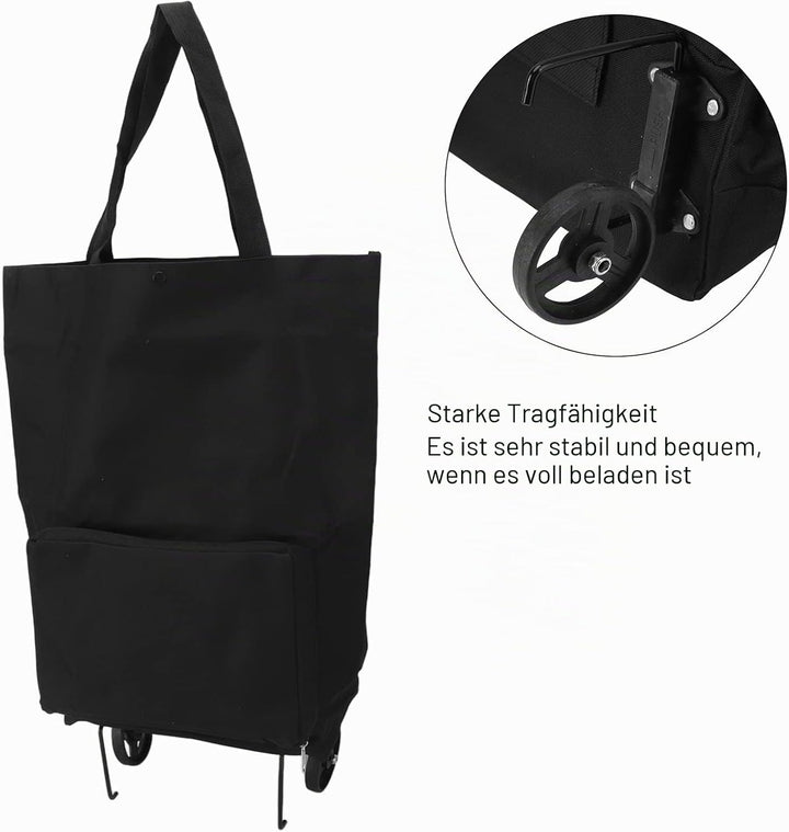 lyrlody Faltbarer Stoff Einkaufswagen, Tragbarer Einkaufswagen mit grossen Rädern und wetterfester C