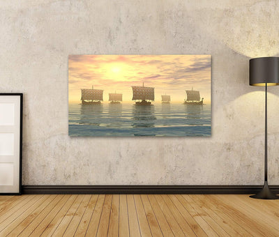 islandburner Bild auf Leinwand Wikingerschiffe Auf See Bilder Wandbilder Poster Leinwand 100x57cm, L