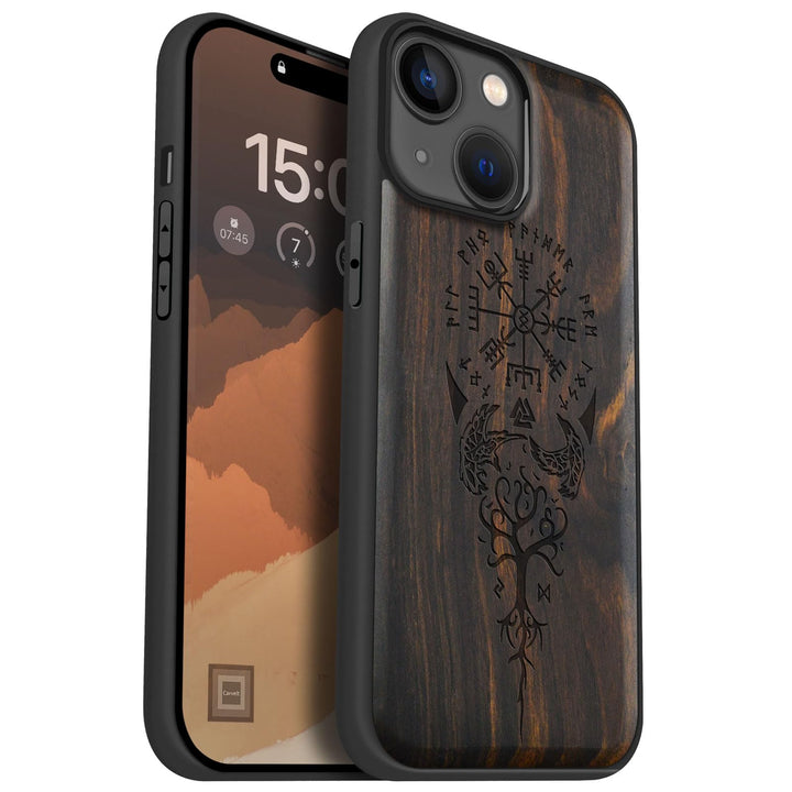 Carveit Holz Cover für iPhone 15 hülle, Kompatibel mit Magsafe Silikon Stossfeste Cover, Magnetisch