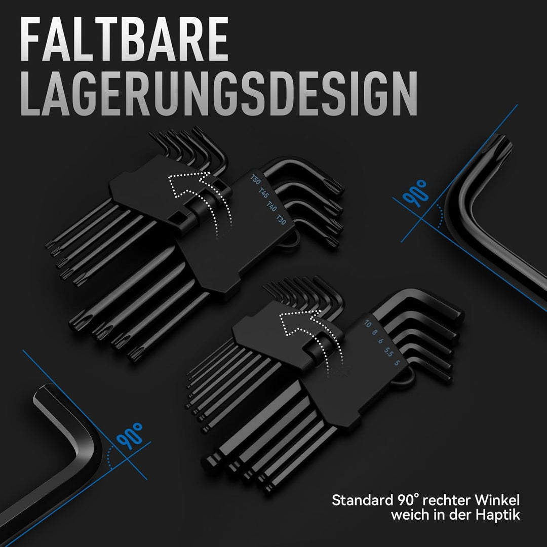 DISEN 22-teilig Innensechskant-Schlüssel-Set,13-tlg mit Kugelkopf, Innensechskant LANG, 1,27 bis 10