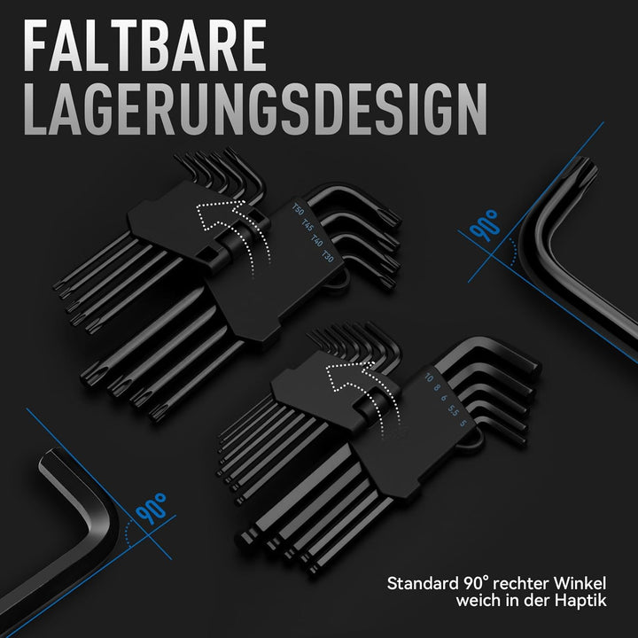 DISEN 22-teilig Innensechskant-Schlüssel-Set,13-tlg mit Kugelkopf, Innensechskant LANG, 1,27 bis 10