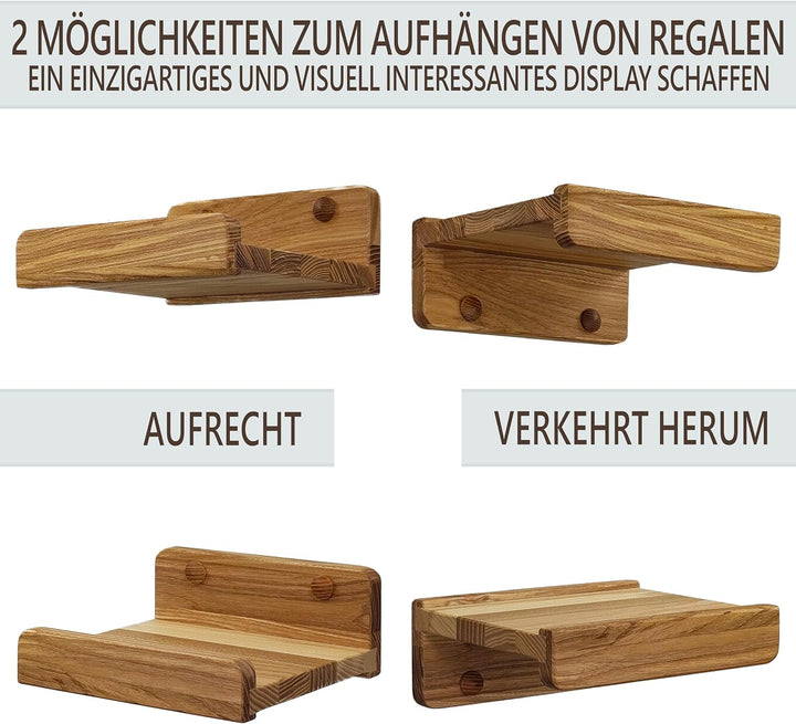 Wood Wedge 4er-Set Schwebende Wandregal, Rustikale Holzregale mit Lippe, Kinderbücherregale, Bild &amp;