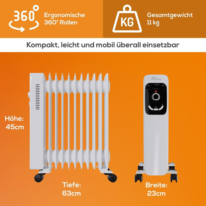 Tronitechnik® Ölradiator TT-OR 211 Elektroheizung Weiss Öl-Heizung Radiator 3 Heizstufen 11 Rippen E