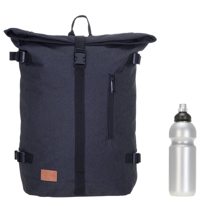 New Rebels Rucksack COURIER A4 Roll Up Kurierrucksack + Flasche (Schwarz), Schwarz