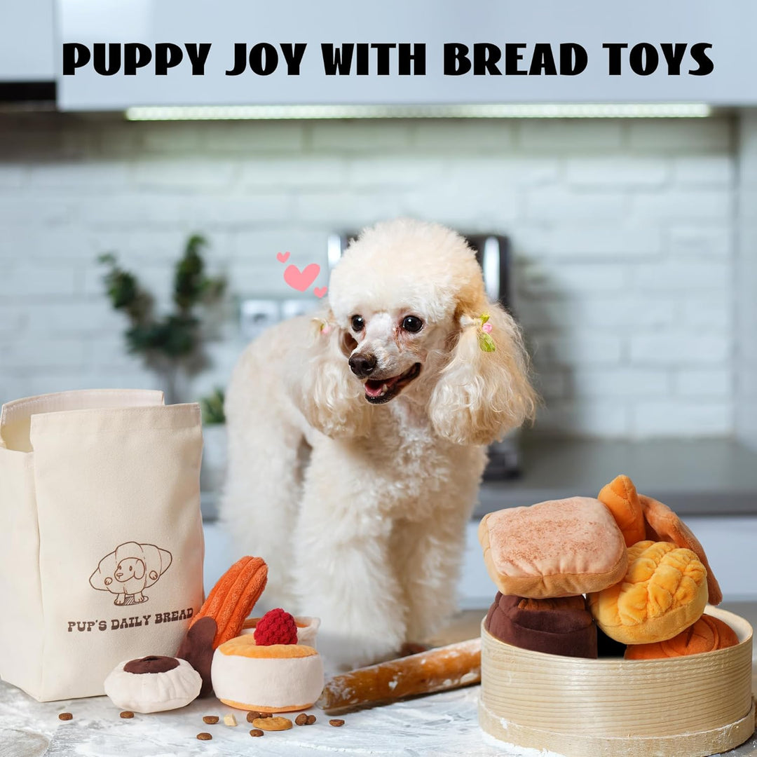Nocciola 10 Stück Brot-Hundespielzeug mit Tragetasche, quietschendes, langlebiges Hundespielzeug geg