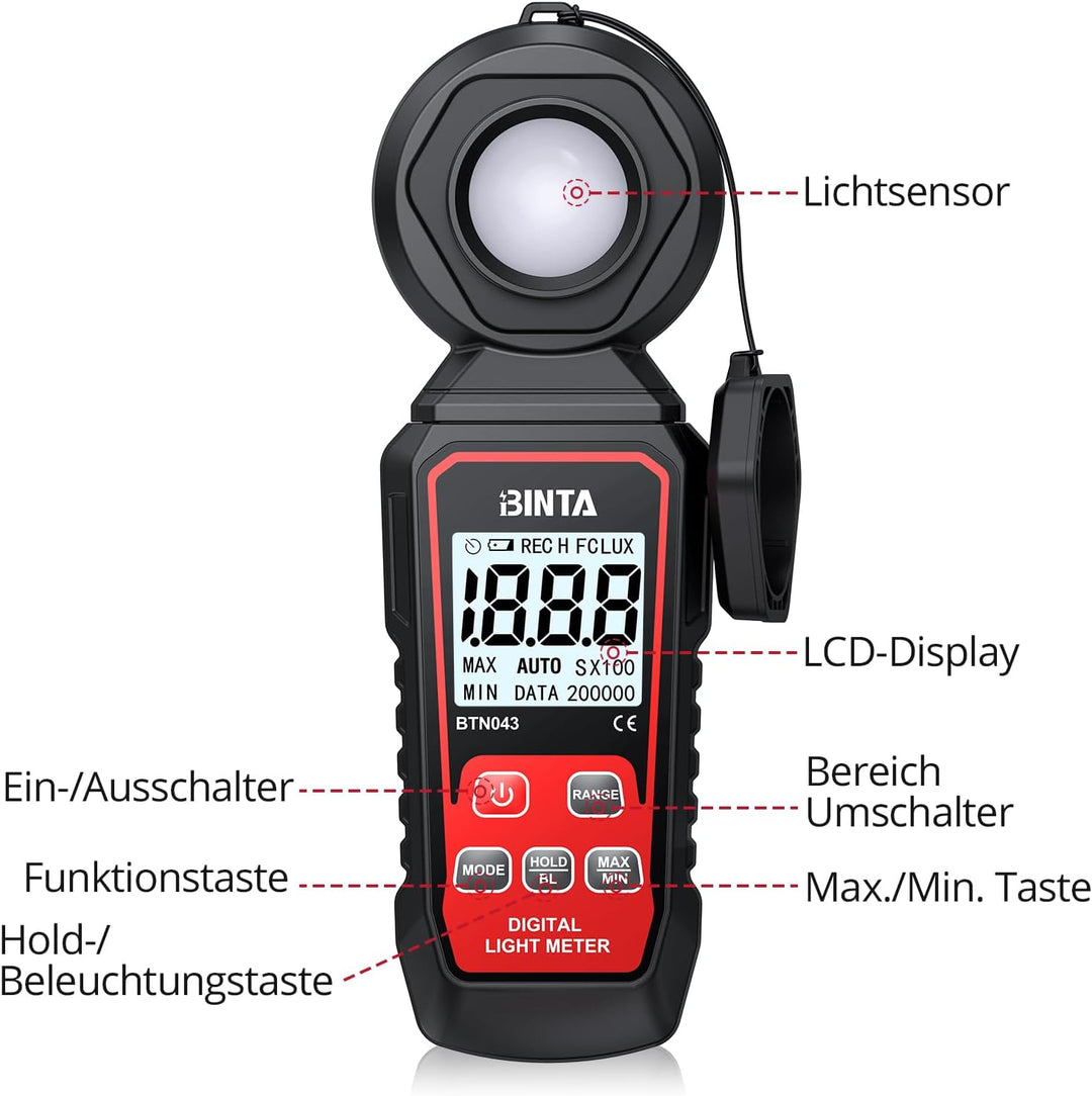 BINTA Digital Luxmeter Tragbare Belichtungsmesser Beleuchtungsstärke | Lichtmesser mit Bereich bis z