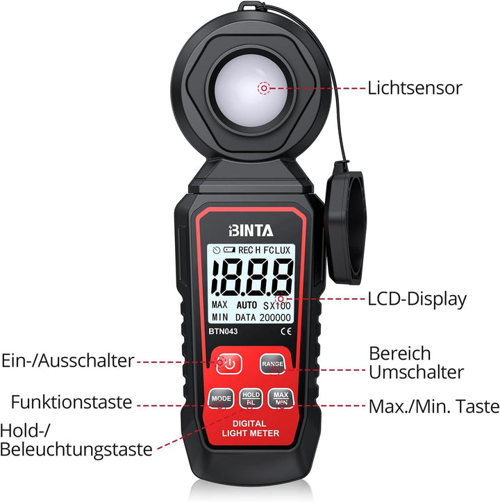 BINTA Digital Luxmeter Tragbare Belichtungsmesser Beleuchtungsstärke | Lichtmesser mit Bereich bis z