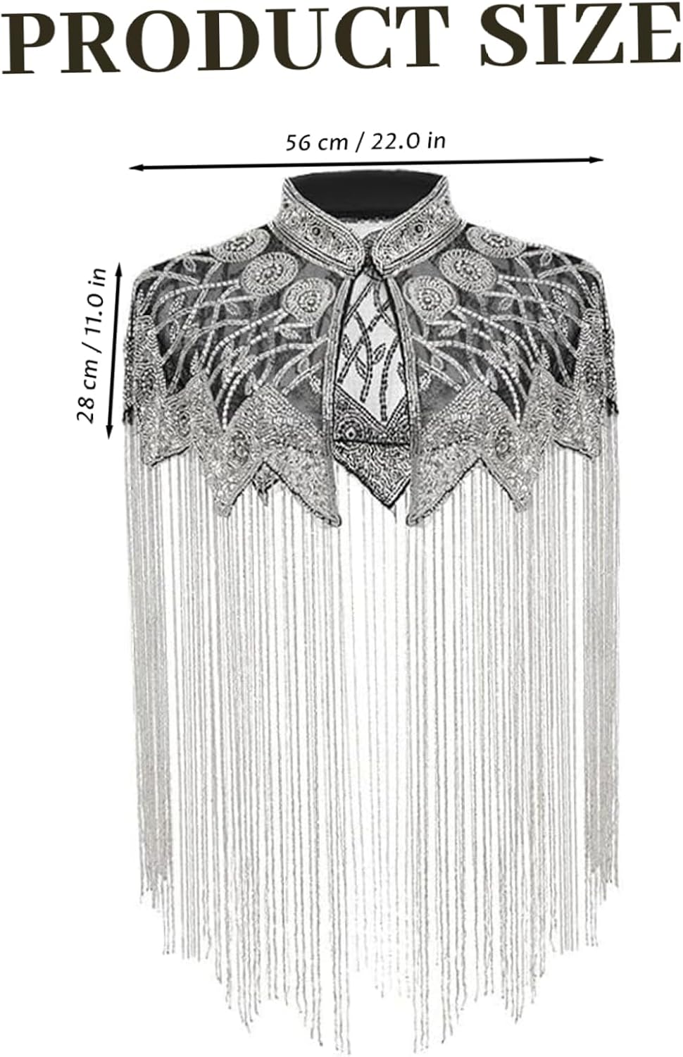Perlenumhang langer Fransen Pailletten Schal Vintage inspirierter Glitzer Schal Silber, Silber